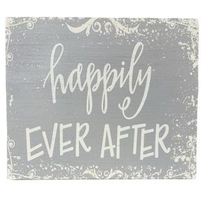 Happily Ever After Graphics Painted Wood-Look Wedding Gray White Wall Art Sweet